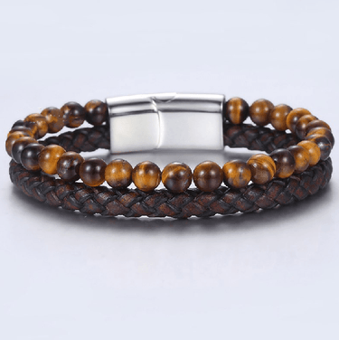 Mens Genuine Leather & Tiger Eye WILLPOWER Bracelet